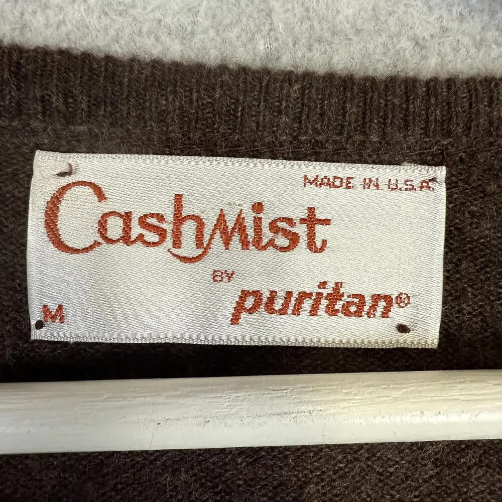 Vintage 80s Cashmist by Puritan Men's Size Medium Brown Wool V Neck Sweater